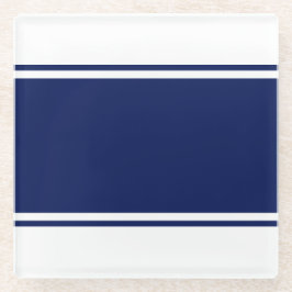 Sophisticated Wide Navy Blauw Wit Racing Stripes Glazen Onderzetter