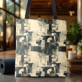 Sophisticated Zwart en Beige Abstract Personaliser Tote Bag