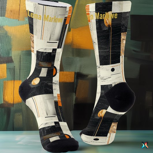 Sophisticated zwart en Sinaasappel geometrisch Abs Sokken