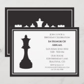 Sophisticated Zwart en Wit Schaakstuk Verjaardag Kaart (Voorkant / Achterkant)