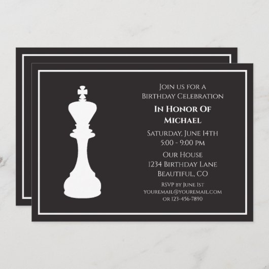 Sophisticated Zwart en Wit Schaakstuk Verjaardag Kaart (Voorkant / Achterkant)