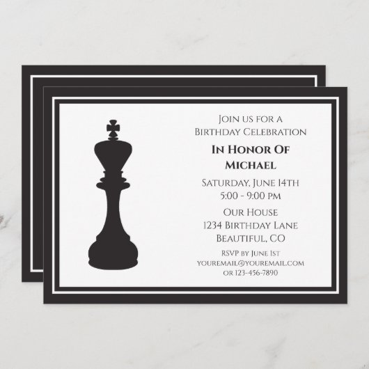 Sophisticated Zwart en Wit Schaakstuk Verjaardag Kaart (Voorkant / Achterkant)
