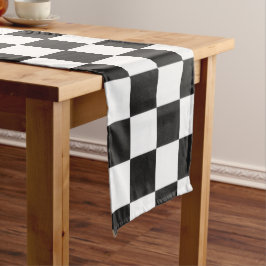 Sophisticated zwart-wit geruit patroon lange tafelloper