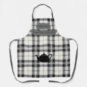 Sophisticated Zwart Wit Plaid met Theepot Motief Schort (Voorkant)