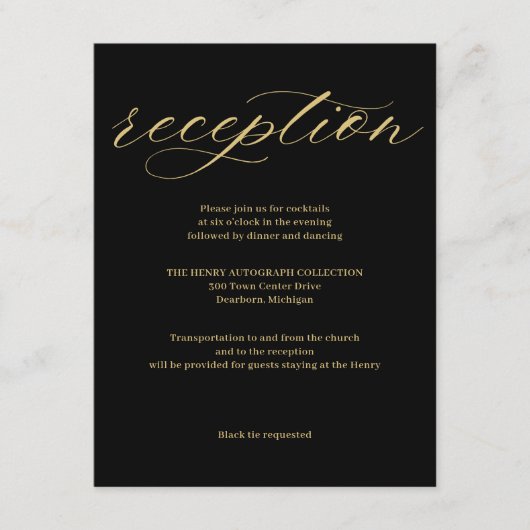 Sophisticated Zwart & Wit Receptie Kaart (Voorkant)