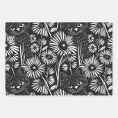 Sophisticated zwarte kat plat lijn ontwerp inpakpapier vel (Voorkant 3)