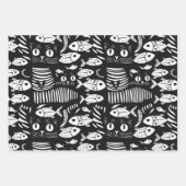 Sophisticated zwarte kat plat lijn ontwerp inpakpapier vel (Voorkant 2)