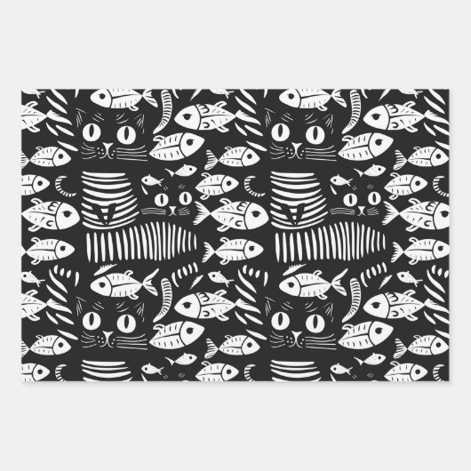 Sophisticated zwarte kat plat lijn ontwerp inpakpapier vel (Voorkant 2)