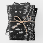 Sophisticated zwarte kat plat lijn ontwerp inpakpapier vel (In situ)