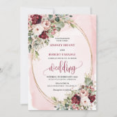 Sophisticeerde Boho Maroon Blush Gouden Bloemen Ui Kaart (Voorkant)
