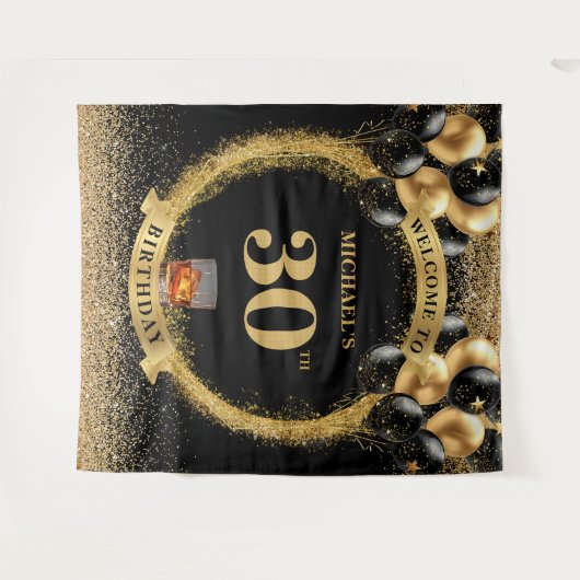 Sophistikeerde 30e verjaardag man whiskey tapijt wandkleed (Voorkant (horizontaal))