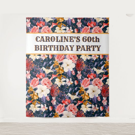 Sophistische 60e verjaardag bloemstuk achtergrond wandkleed (Voorkant)