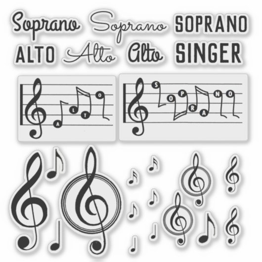 Soprano Alto Zangeres Muzieknoot Treble Clef Stick Sticker (Voorkant)