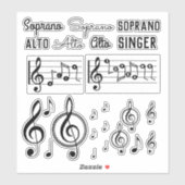 Soprano Alto Zangeres Muzieknoot Treble Clef Stick Sticker (Vel)