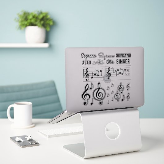 Soprano Alto Zangeres Muzieknoot Treble Clef Stick Sticker (Laptop op bureau)