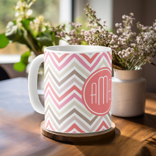 Sorbet Chevrons met Triple Monogrammen Koffiemok