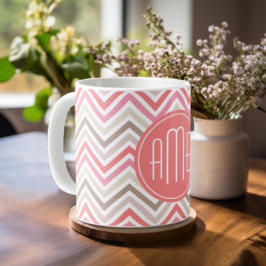 Sorbet Chevrons met Triple Monogrammen Koffiemok