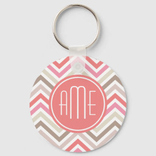 Sorbet Chevrons met Triple Monogrammen Sleutelhanger