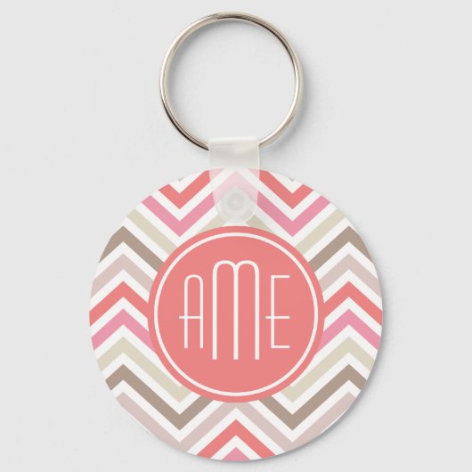 Sorbet Chevrons met Triple Monogrammen Sleutelhanger (Voorkant)