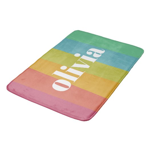 Sorbet Rainbow Kleuren Aangepaste Naam Zomer Badmat (Gekanteld)