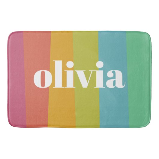 Sorbet Rainbow Kleuren Aangepaste Naam Zomer Badmat (Voorkant)