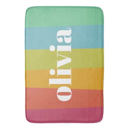 Sorbet Rainbow Kleuren Aangepaste Naam Zomer Badmat (Voorkant Verticaal)