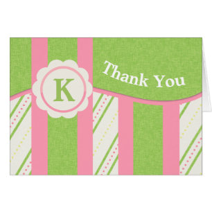 Sorbet Stripes en Stippen Monogram Note Kaart