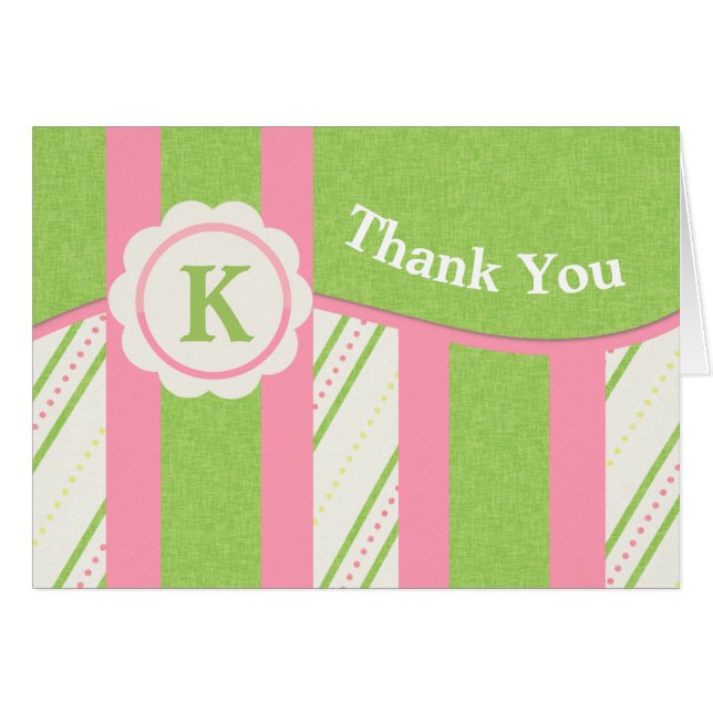 Sorbet Stripes en Stippen Monogram Note Kaart (Voorkant Horizontaal)