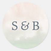 Sorbet | Waterverf pastel bruiloft monogram Ronde Sticker (Voorkant)