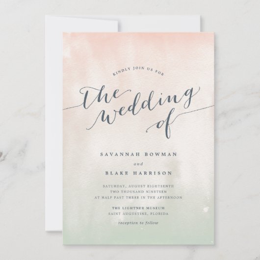 sorbet | Waterverf Pastel bruiloft uitnodiging (Voorkant)