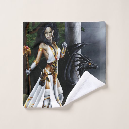 Sorceress Black Dragon Fantasy Wit Bad Handdoek (Wasdoekje)
