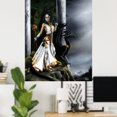 Sorceress Bolack Dragon Fantasy Wit Poster (Thuiskantoor)