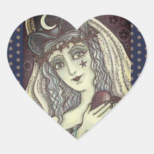 SORCERESS, GOTHIC WITCH HART STICKER HARTESCHAP