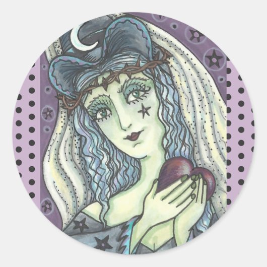 SORCERESS, GOTHIC WITCH HART STICKER RondSCHAP (Voorkant)