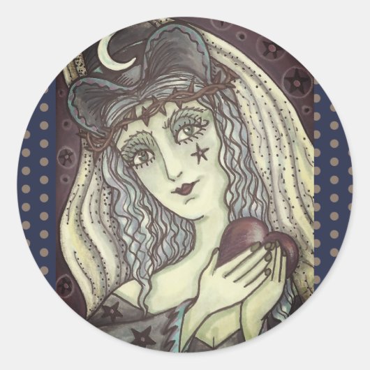 SORCERESS, GOTHIC WITCH HART STICKER RondSCHAP (Voorkant)