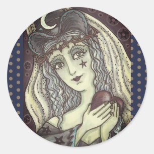 SORCERESS, GOTHIC WITCH HART STICKER RondSCHAP