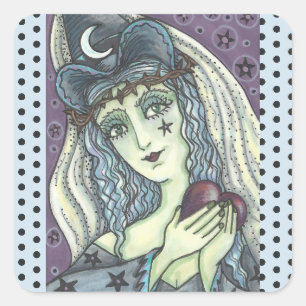 SORCERESS, GOTHIC WITCH HART STICKERS Vierkant BLA