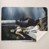 Sorceress zwart Dragon Fantasy Wit Sherpa Deken (Voorkant (horizontaal))