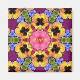 SORCHA ~ Abstracte Pansy ~ Roze Blauw Paarse Geel Magneet