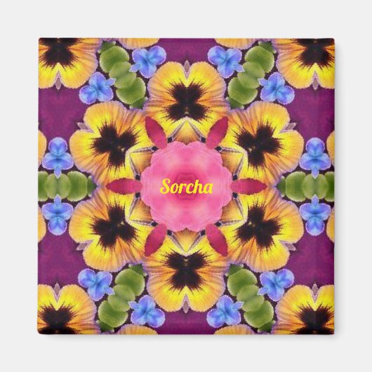 SORCHA ~ Abstracte Pansy ~ Roze Blauw Paarse Geel Magneet (Voorkant)