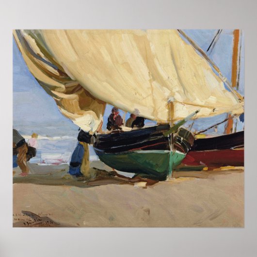 Sorolla - Angled Boat Fishermen Valencia 1910 Poster (Voorkant)
