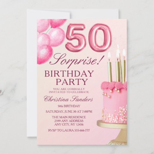 Sorprise Birthday Party 50th Birthday with Numers  Kaart (Voorkant)