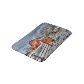 Sorrel en Chestnut Paarden en Barn in wintersneeuw Badmat (Gekanteld)