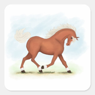 Sorrel Horse met Blaze & Sokken Equestrian Vierkante Sticker