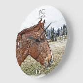 Sorrel Horse Portrait Equine Art Illustratie Grote Klok (Hoek)
