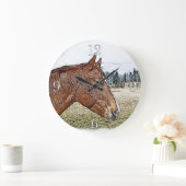 Sorrel Horse Portrait Equine Art Illustratie Grote Klok (Huis)