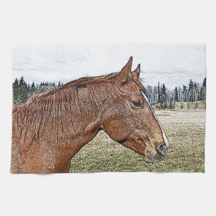 Sorrel Horse Portrait Equine Art Illustratie Theedoek