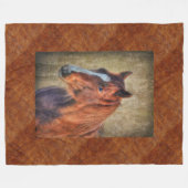 Sorrel Horse Portret op gesmolten leder BG 3 Fleece Deken (Voorkant (Horizontaal))