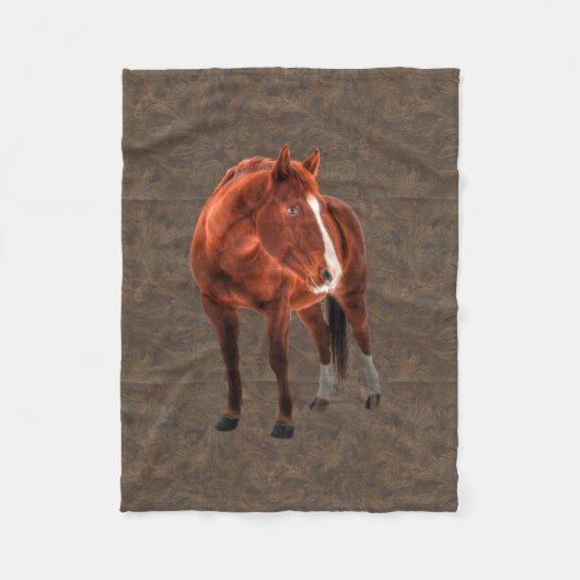 Sorrel Horse Portret op gesmolten leder BG Fleece Deken (Voorkant)