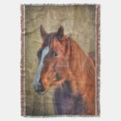 Sorrel Horse Portret op Rustic Grunge-effect Deken (Voorkant Verticaal)